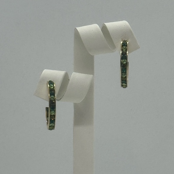Shades of Green Crystals In/Out Gold Hoop Earrings Made w/ Swarovski Crystals - Picture 8 of 10
